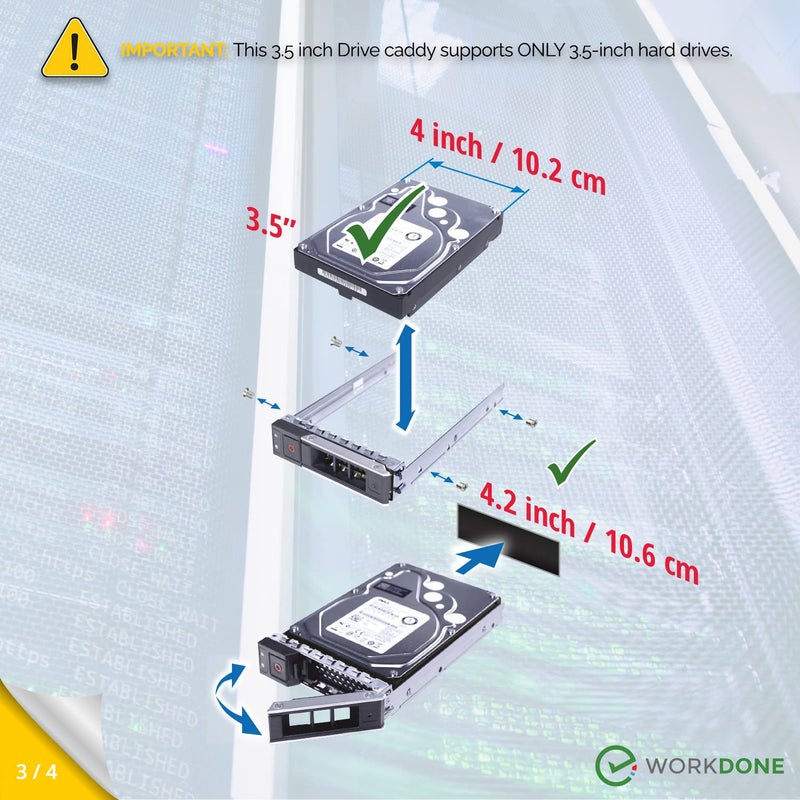 WORKDONE 2-Pack 3.5 inch Drive Caddy - Compatible for PowerEdge - 14th Gen R340 R440 R540 R640 R740 R740xd2 R6415 R7415 R7425 XC640-10 XC740xd-12 R650xs R750xs - Hot Swap Tray - with Setup Manual - Image 4